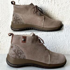 Jambu Rossella Tan Khaki Leather Lace-Up Ankle Boots Snowflake Detail-Womens 7.5